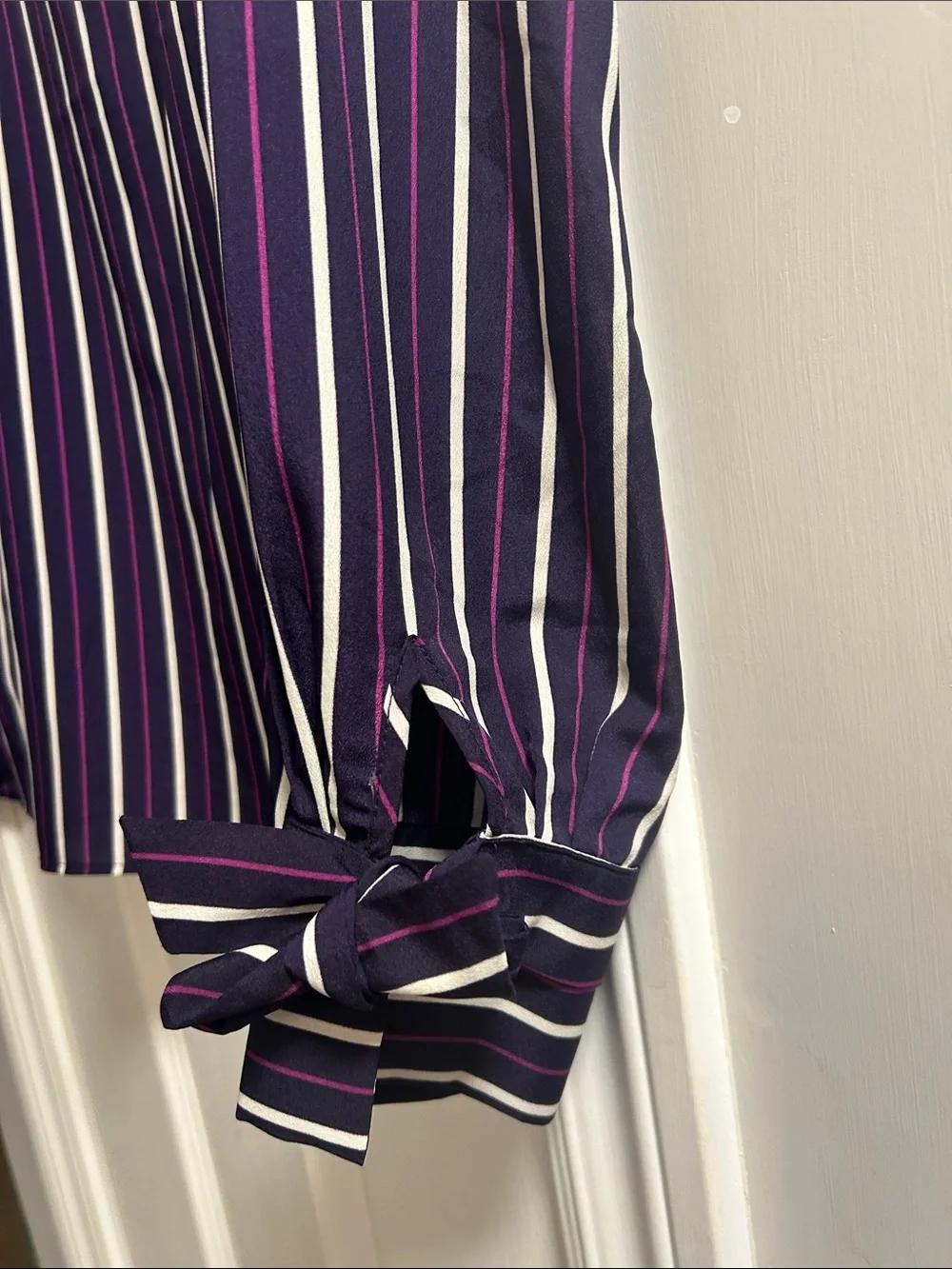 Banana Republic Navy Striped V-Neck Blouse with White & Purple Stripes - Picture 3 of 7
